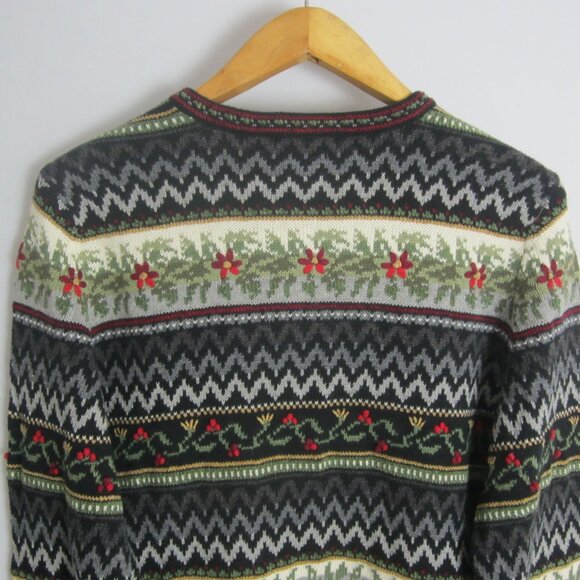 Appleseeds Womens Large Black Ivory Red Embroidered Floral Ramie Silk Cardigan - Picture 11 of 13